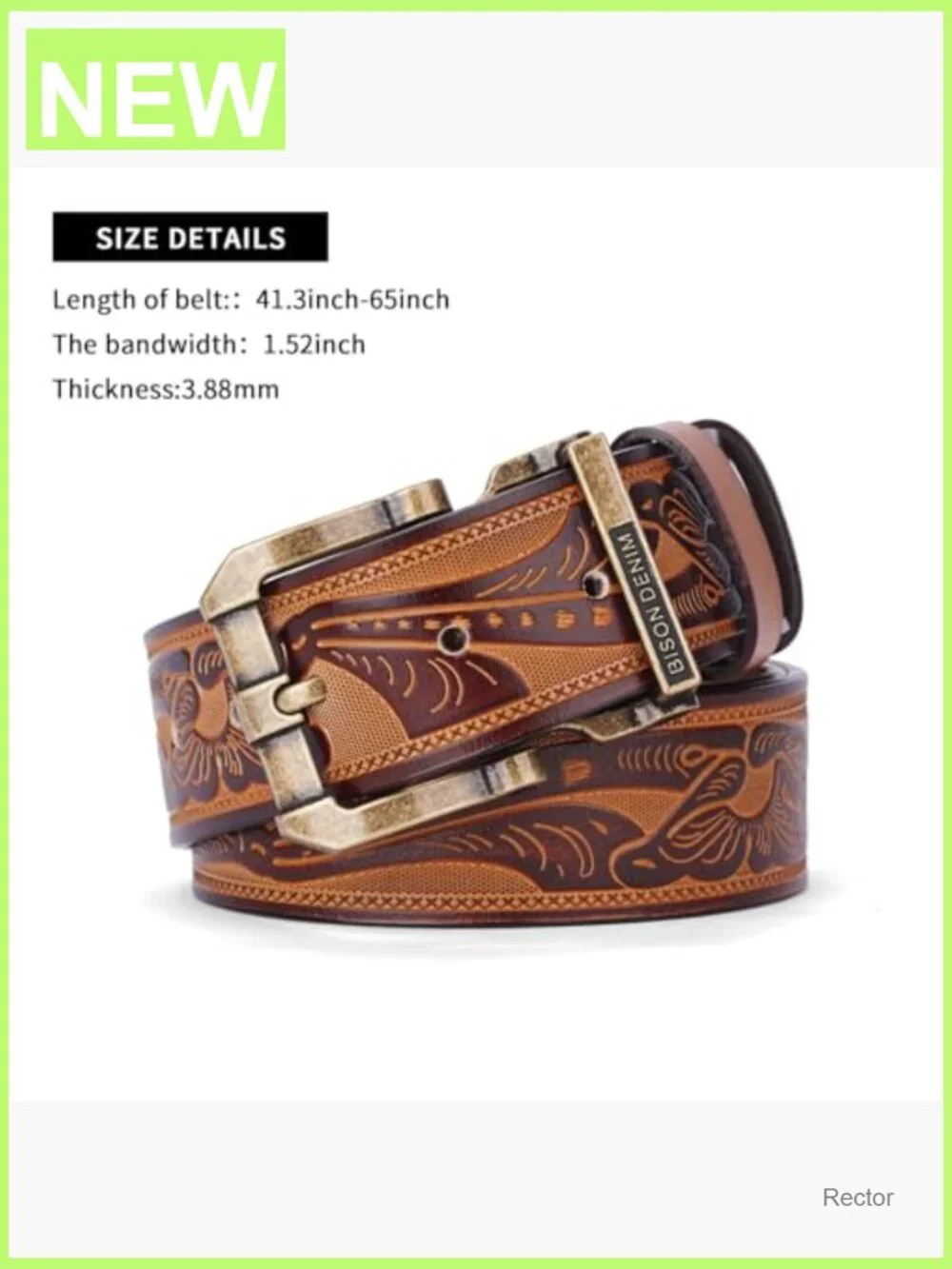 Genuine Leather Western Belt, Heavy Duty Single Prong Buckle, 1.5 Inch Wide